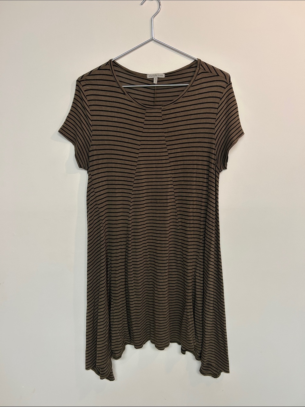 Charlotte Russe Brown & Black Striped Short Sleeve Tunic